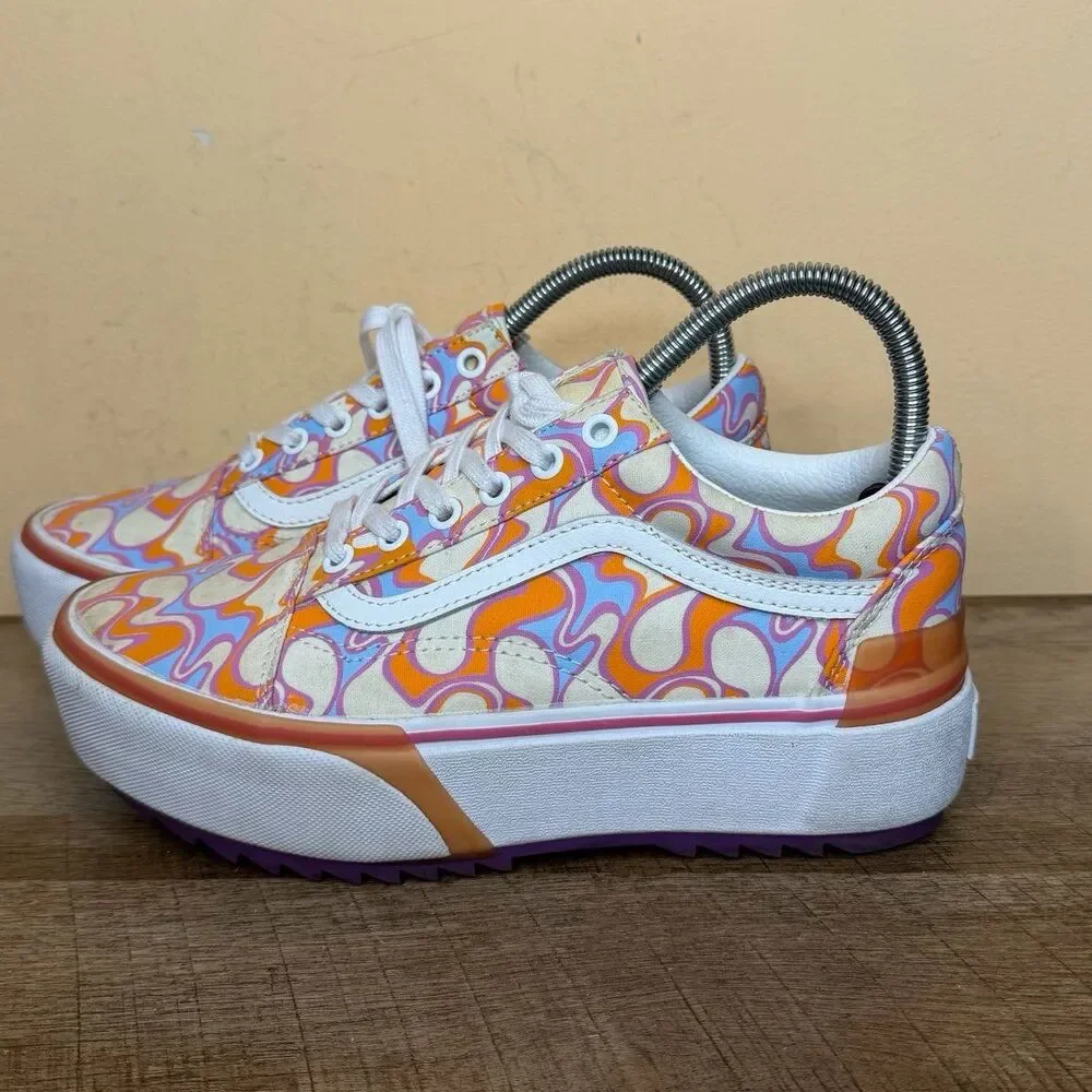 Vans Old Skool Stacked platform shoes UV Ink Peace Purple Womens size 7.5